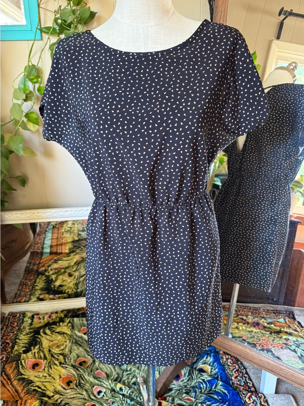 Sweet Claire Black with cream triangle geometric Printed Mini Dress, XL